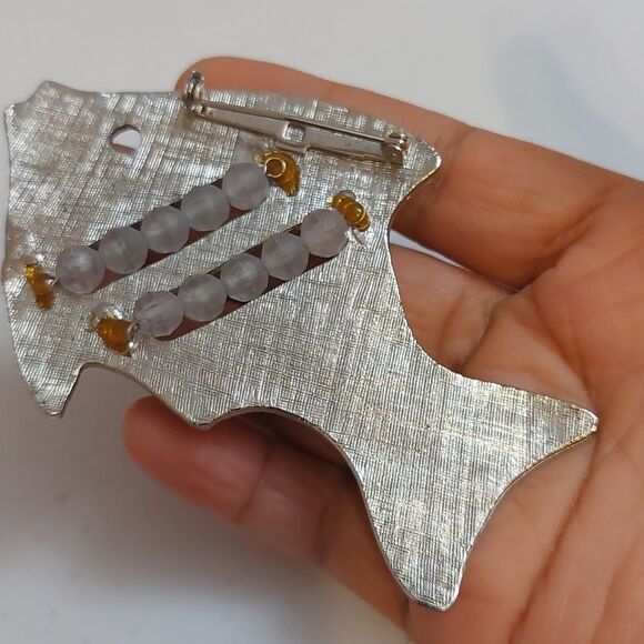 Vintage Artisan Hand Crafted Larged Hammered Fish Beaded Brooch Pin - Picture 4 of 6